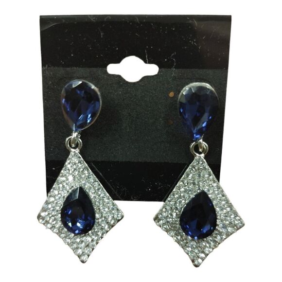 LADIES BLUE SAPPHIRE CHANDELIER PIERCED EARRINGS. CE17. - Picture 1 of 2